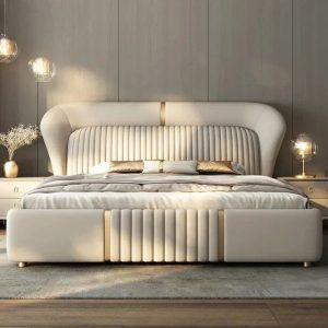 Gold double bed luxury for large hotel bedroom & Bed For Adults