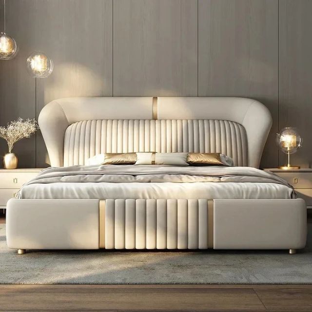 Gold double bed luxury for large hotel bedroom & Bed For Adults